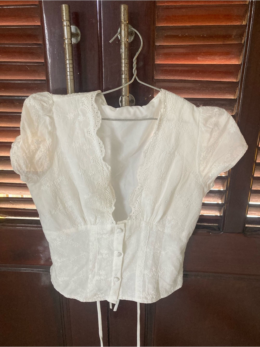 White Lace Trim Button-Front Women’s Top